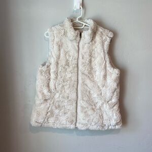 Nicole Miller Reversible Faux Fur Quilted Vest in Cream Size L Boho Hippie Cozy